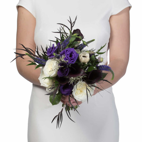 black and white calla lily wedding bouquets Purple Lisianthus And White Roses Bridal Bouquet