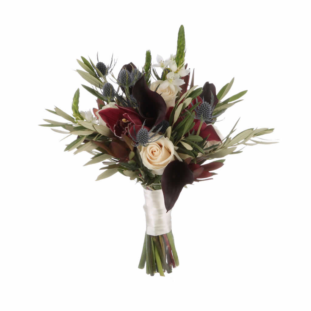 Burgundy Cymbidium & Evergreen Bouquet