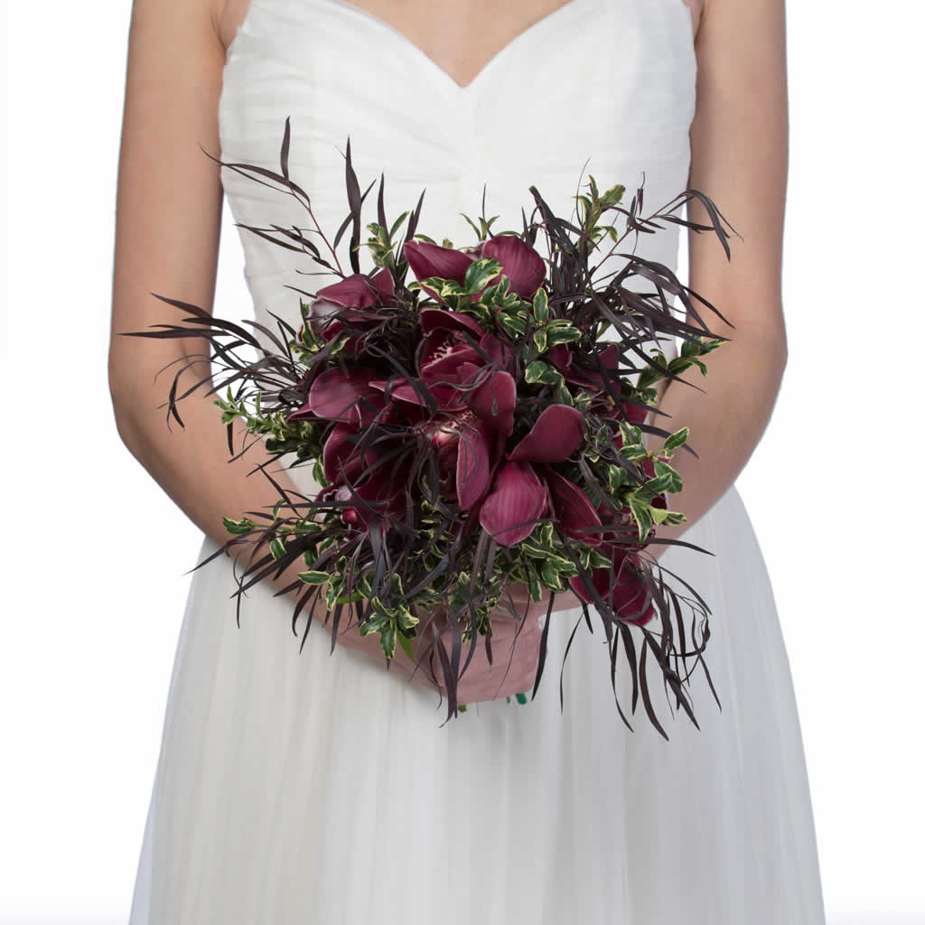 Burgundy Cymbidiums Bridal Bouquet - Blume, designed by Victoria Swarovski Burgundy Cymbidiums Bridal Bouquet - Blume, designed by Victoria Swarovski