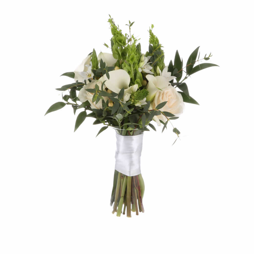 white irish lily White Calla Lilies Bells Of Ireland Bridal Bouquet
