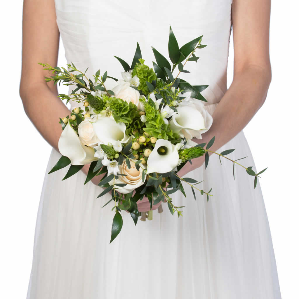 White Calla Lilies Bells Of Ireland Bridal Bouquet - Blume, designed by ...