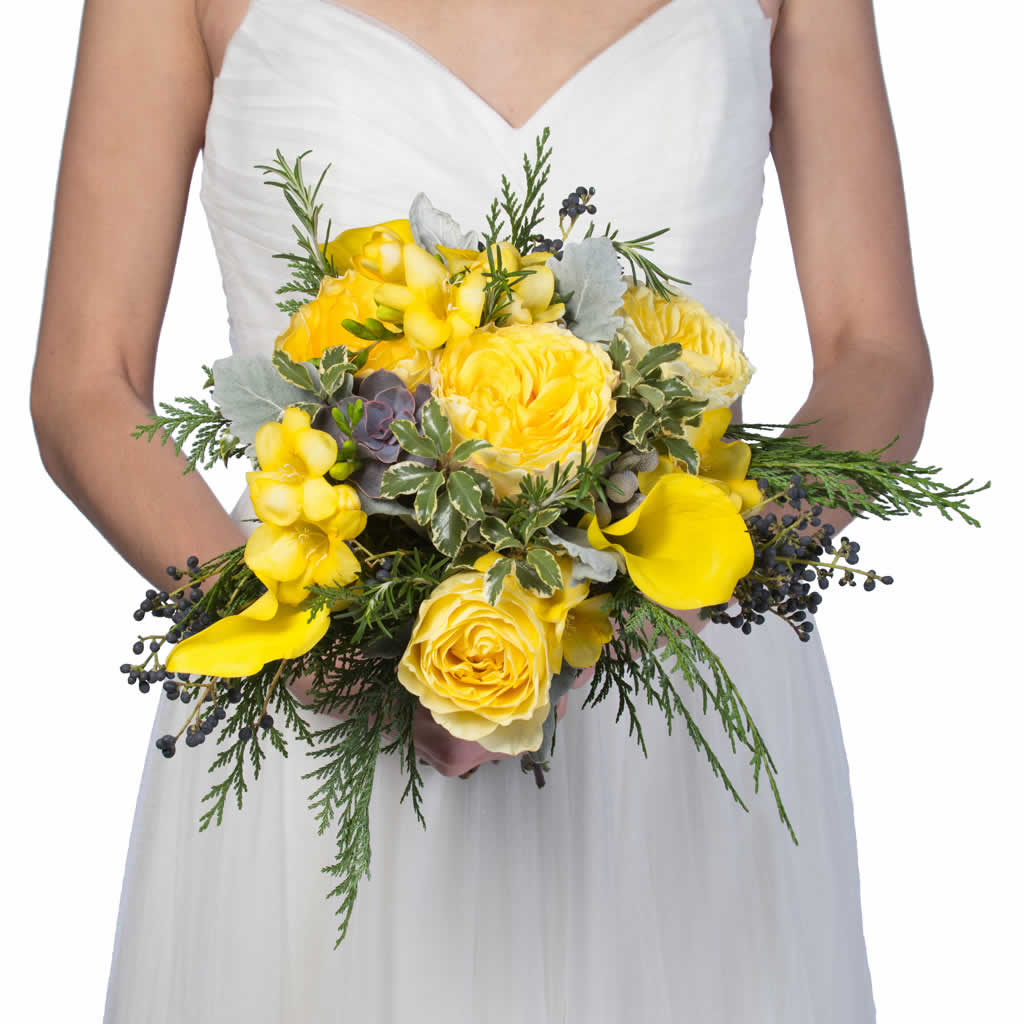 Yellow Garden Roses Yellow Callas Bridal Bouquet - Blume, designed by ...